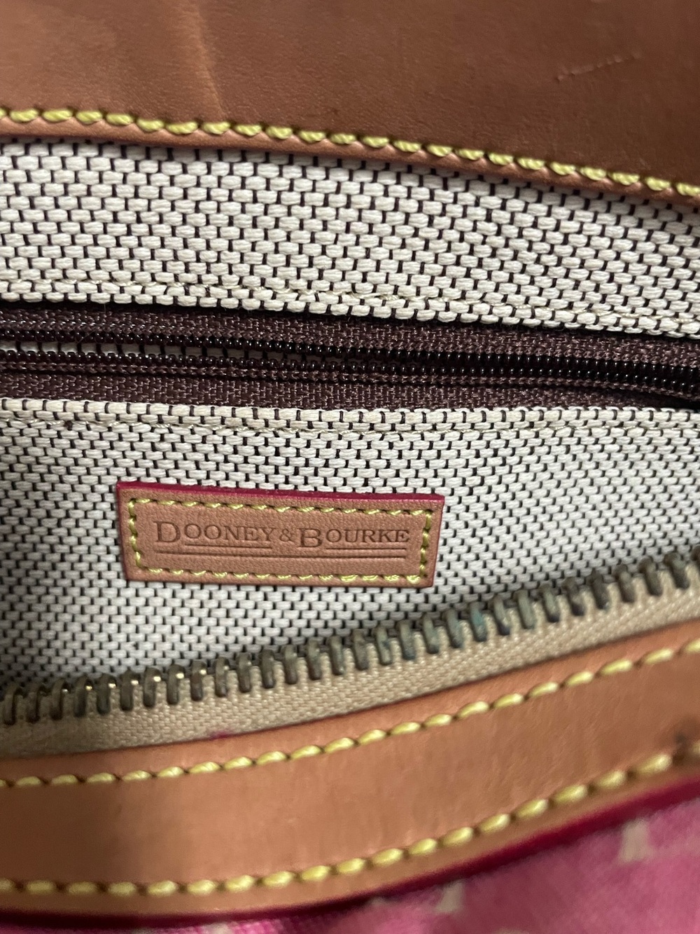 Dooney and Bourke small Pink Monogram denim Shoulder Bag with Tan Trim Y2K - Picture 5 of 5